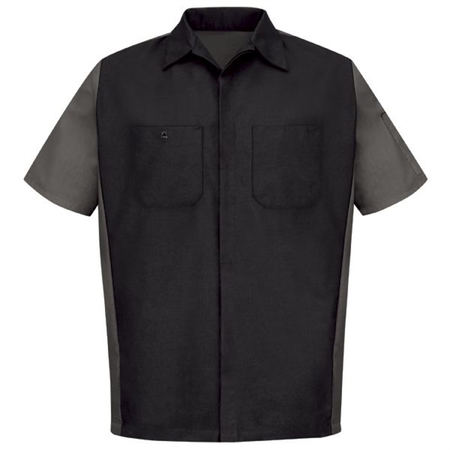 WORKWEAR OUTFITTERS Men's Short Sleeve Two-Tone Crew Shirt Black/Charcoal, Large SY20BC-SS-L